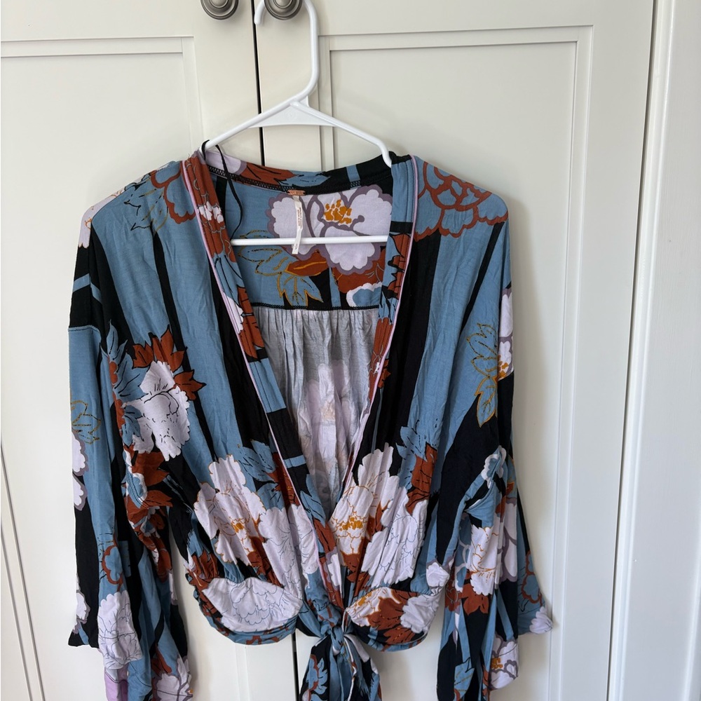 Free People Floral Kimono with Tie-Front
